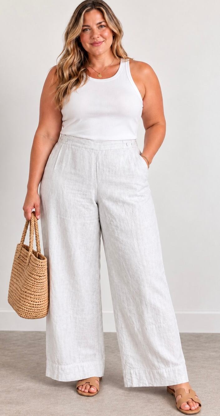 Poetry Plus 100% Linen Wide Leg Trousers Ecru Size 16